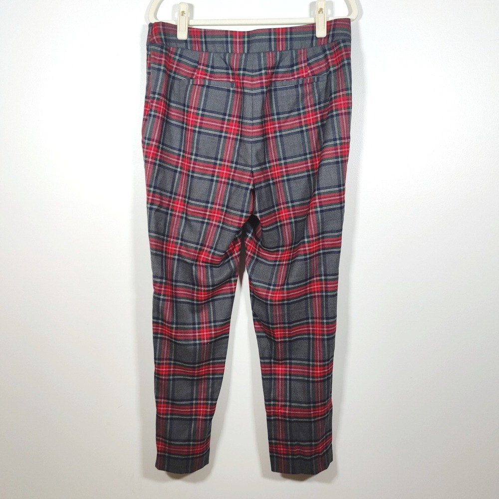 Talbots Plaid Wool Blend Slim Ankle Pants Red Grey Tartan Size 12 Side Zip - Picture 5 of 8